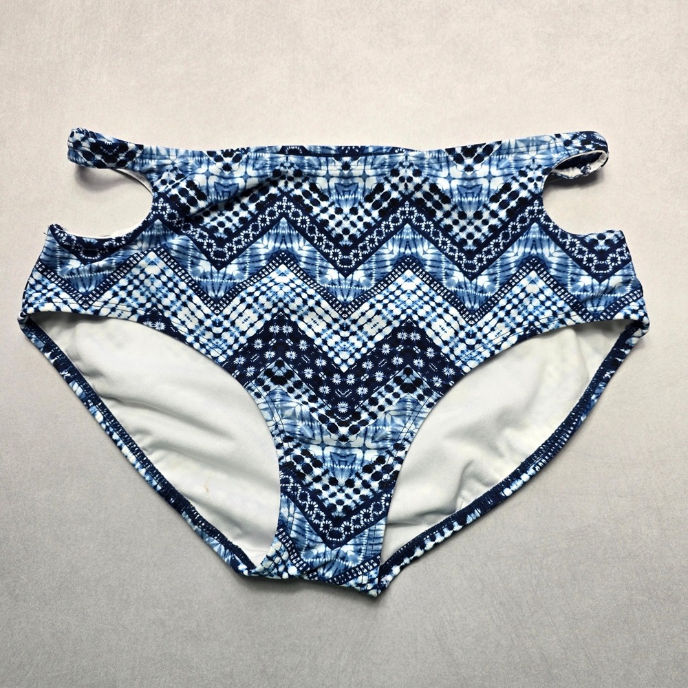 No Boundaries Blue Geometric Cutout Swim‎ Beach Cheeky Bikini Bottom Large